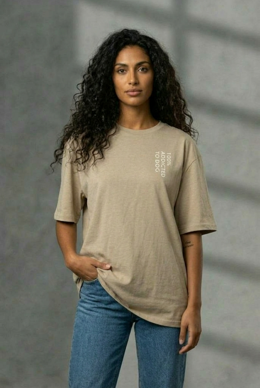 T-Shirt Unisex Oversize 100% Addicted To Dog Beige