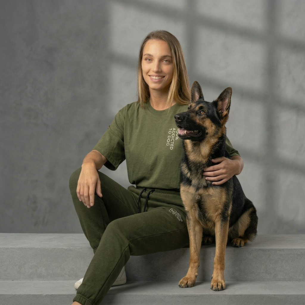 T-Shirt Oversize 100% Addicted To Dog Verde Militare