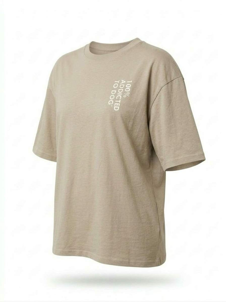 T-Shirt Unisex Oversize 100% Addicted To Dog Beige