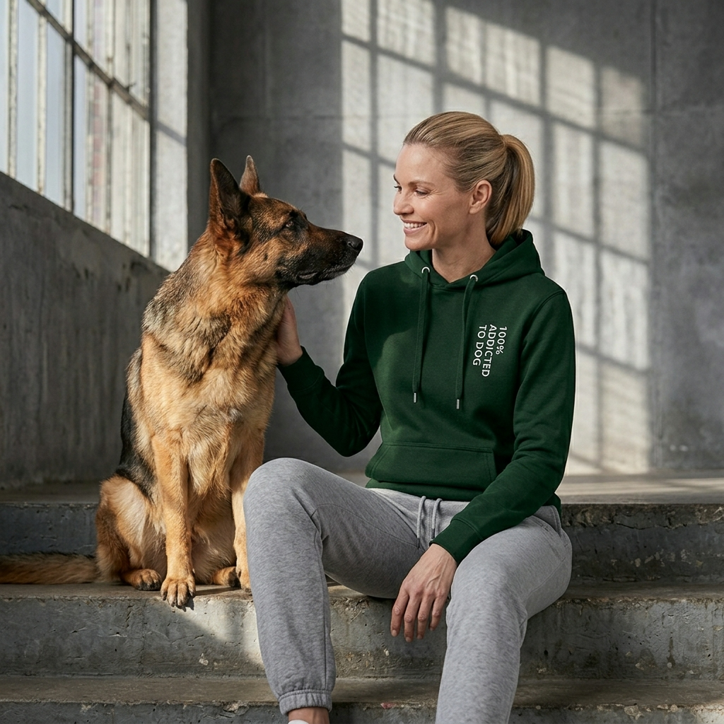 Felpa unisex "100% Addicted To Dog" verde bosco