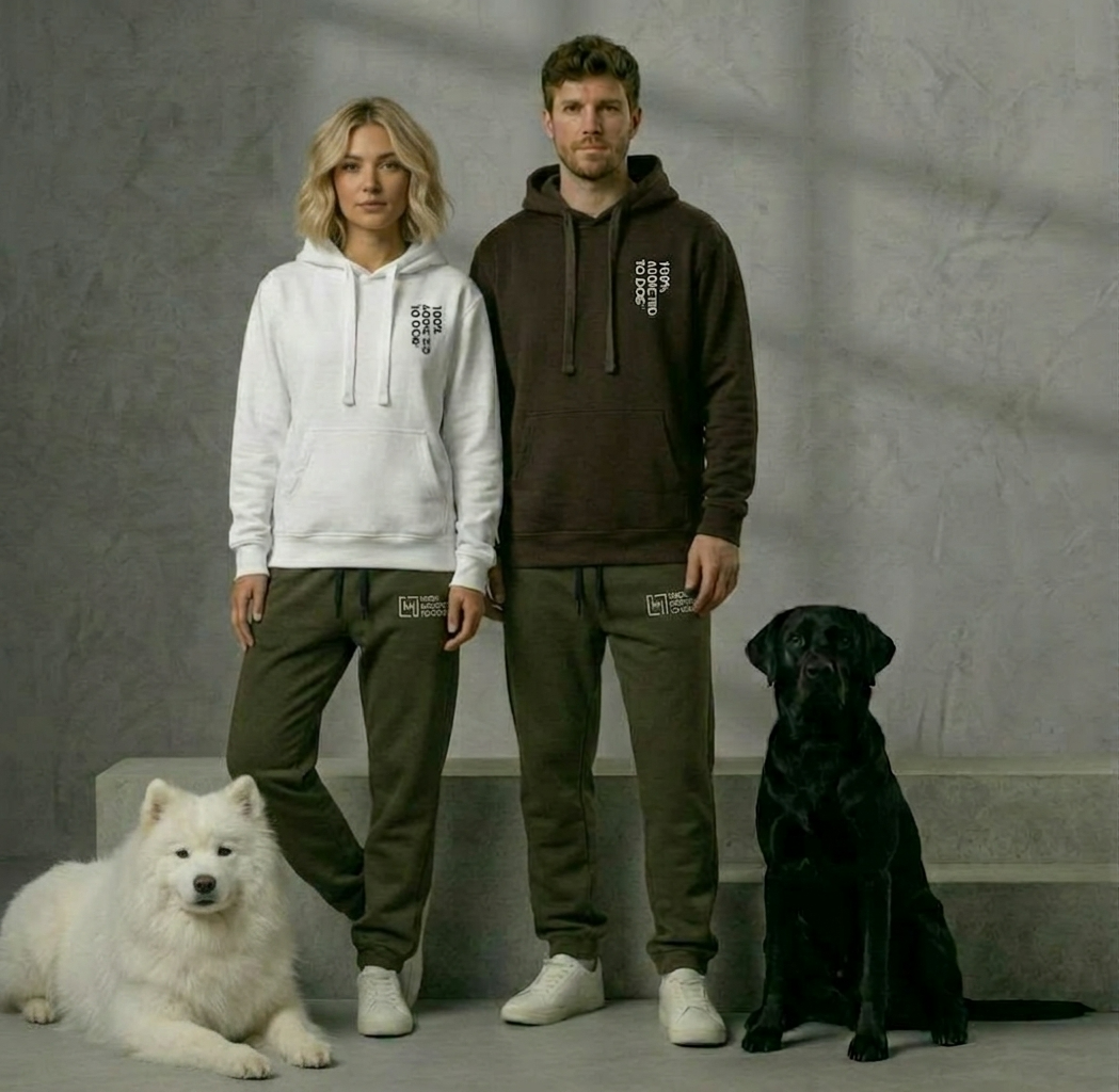 Pantaloni Unisex 100% Addicted To Dog Verde Militare Felpati