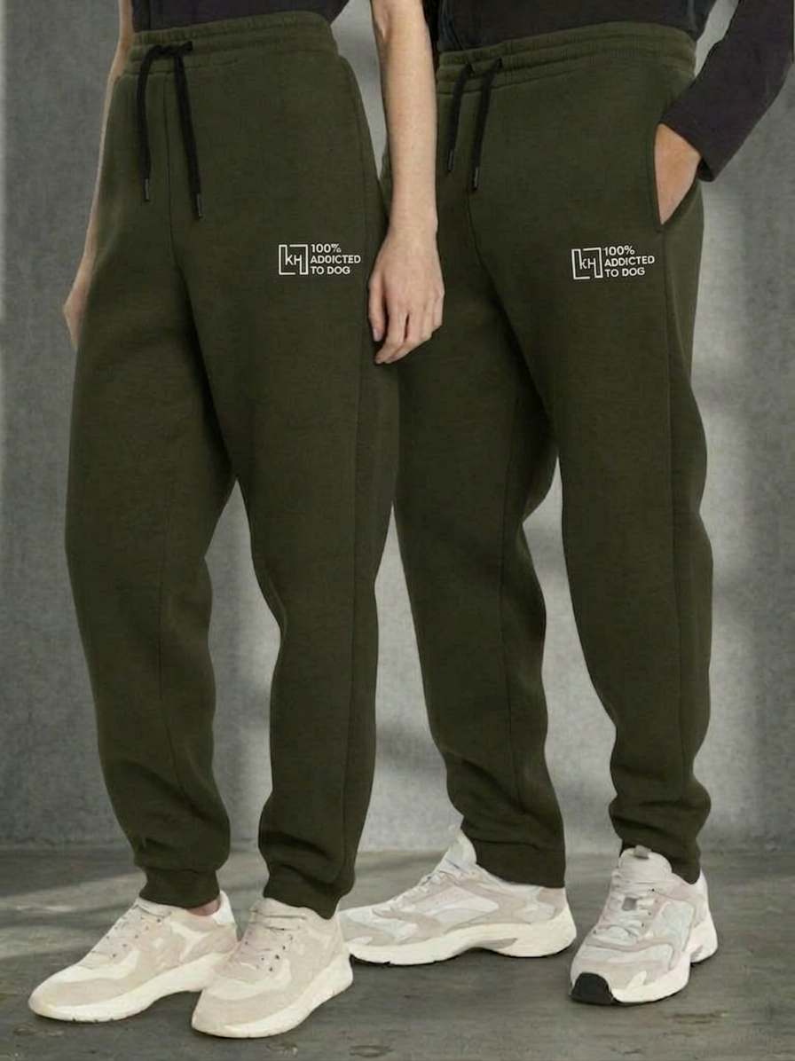 Pantaloni Unisex 100% Addicted To Dog Verde Militare Felpati