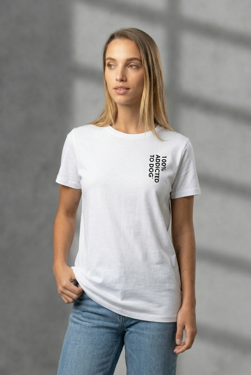 T- Shirt Unisex Bianca 100% Addicted To Dog