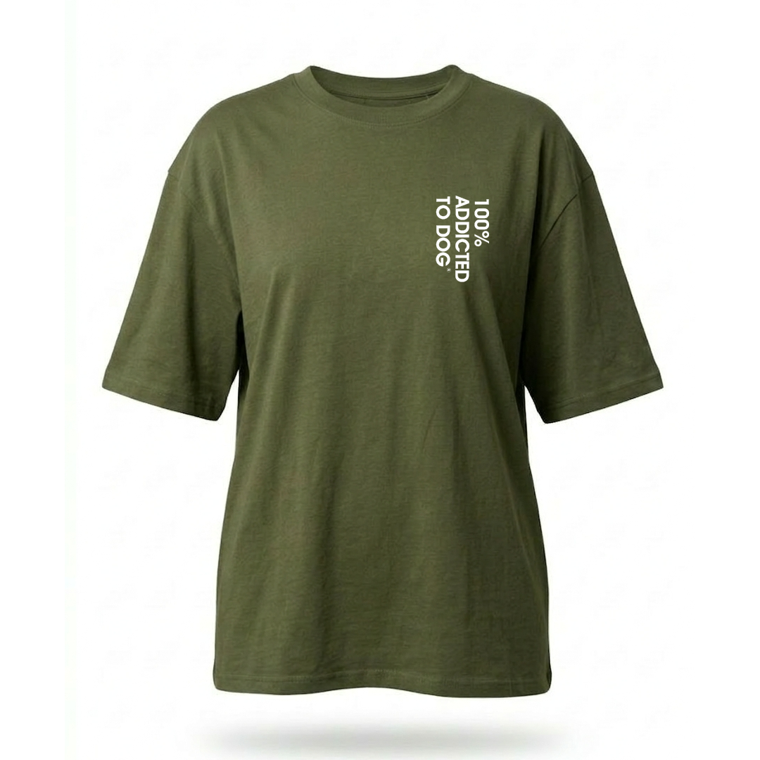 T-Shirt Oversize 100% Addicted To Dog Verde Militare