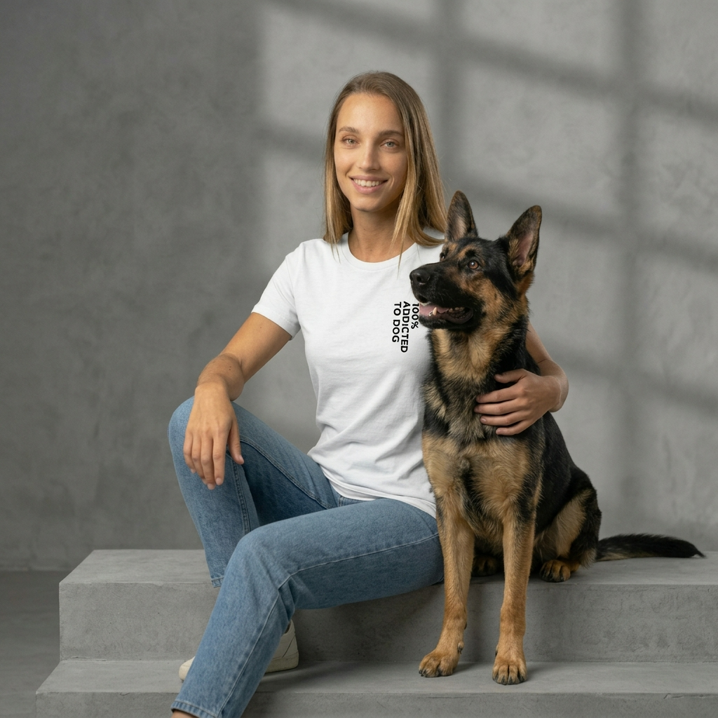 T- Shirt Unisex Bianca 100% Addicted To Dog